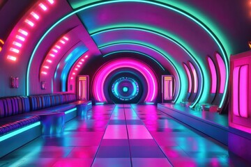 Obraz premium A high-energy dance club with neon lights in bright pinks, blues, and greens