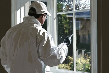 Painter at Work near Sunlit Window