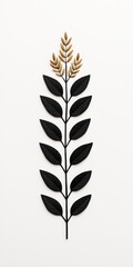 Fototapeta premium Stylized plant design featuring a tall stem with detailed leaves and golden accents, set against a white background for a modern and aesthetic appeal.