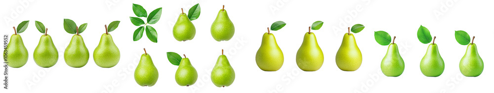 Poster a transparent background with pears in green with water droplets.
