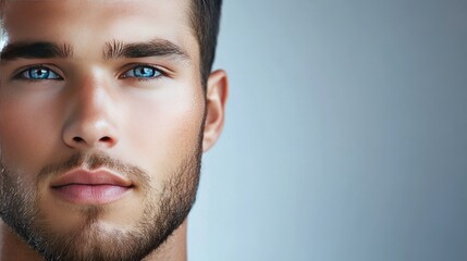 Obraz premium Close-Up of a Handsome Man with Striking Blue Eyes