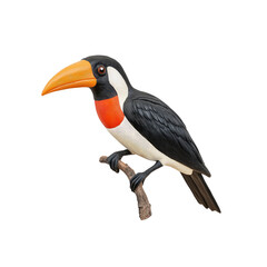 Naklejka premium Black-and-White Toucan with Orange Beak Perched on Branch