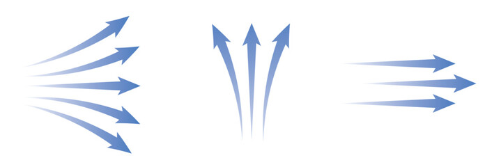 Air flow. Blue arrows showing direction of air movement. Wind direction arrows. Blue cold fresh stream from the conditioner. isolated on white background. Vector illustration . EPS 10