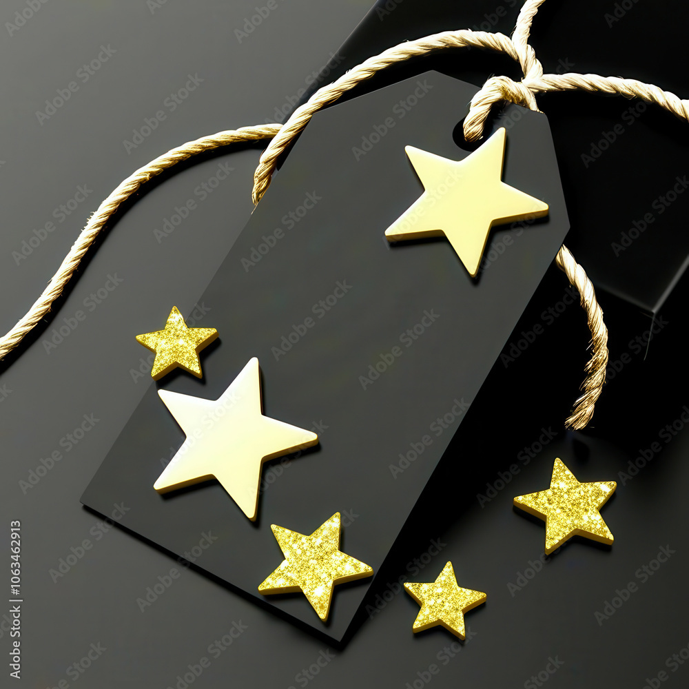Poster A black box with a gold tag and a string tied to it