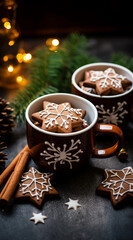 Cup of coffee with spices and star cookies.
