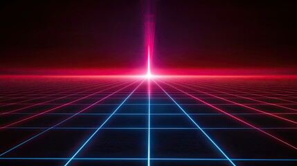 Neon Light Beam in Dark Space Grid