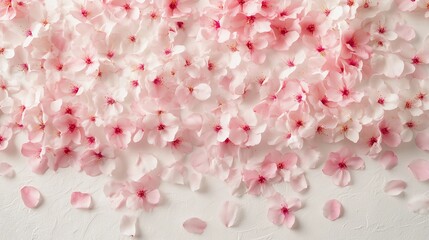 Blossoming cherry trees, abstract pink cherry blossoms scattered against a soft white background