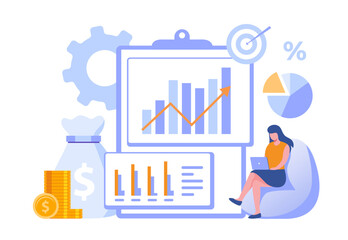 accounting or finance concept, business plan and budget, analyst, accountant, economic, flat illustration vector banner and background