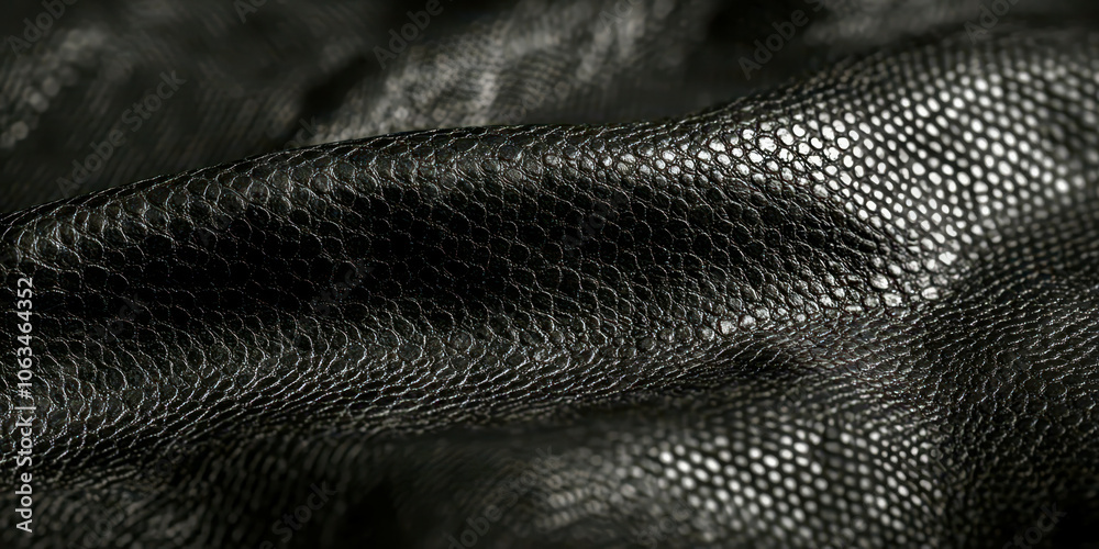Poster A close up of a black leather material with a pattern of scales