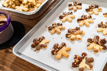 Snowflake-Shaped Sugar Cookies, Chocolate-Dipped, Pecan Crushed Nuts, Holiday Baking