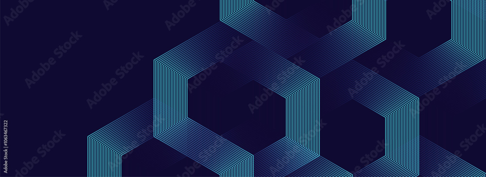 Aufkleber Digital hexagonal blue abstract background. Digital futuristic technology concept with hexagons. Geometric stripe line art design for poster, brochure, cover, banner, website, header