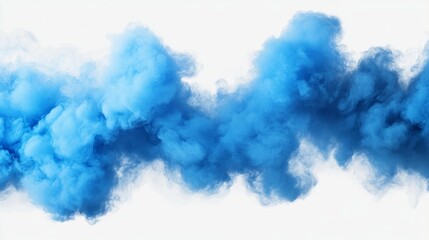 A striking blue smoke cloud on a white background, framed by an explosion effect with a transparent border.