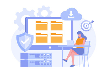 Database programmer concept, programming languages. css, html, it, ui. developing, coding. flat illustration programmer banner for website