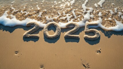Sandy Beach with Number 2025 Written in Sand