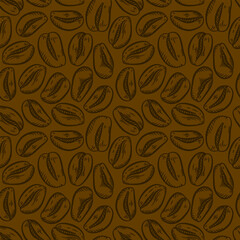 Coffee beans pattern background. Coffee beans wallpaper. Coffee beans illustration ideal for packaging. Pattern background with coffee beans. 