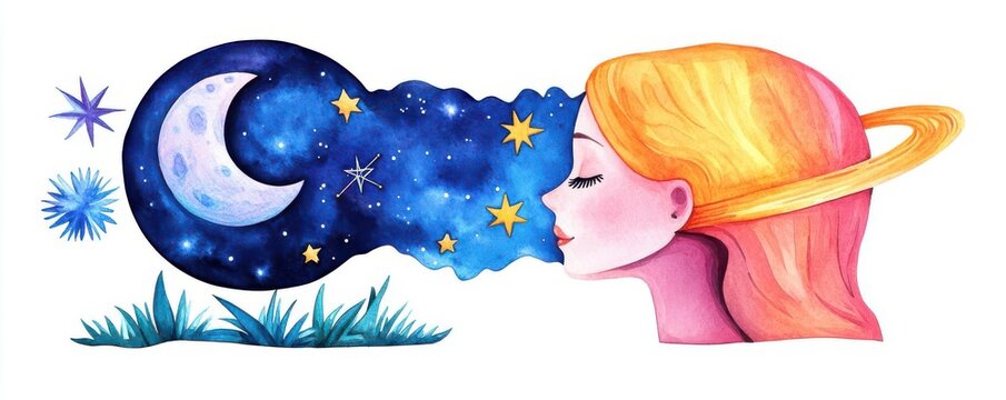 Celestial illustrations flat design side view astrology theme watercolor