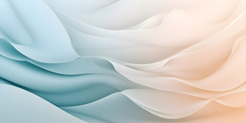 Fototapeta premium Abstract background features soft, flowing waves in soothing shades of blue and peach, creating a calming and ethereal atmosphere