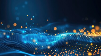 Fototapeta premium Abstract Blue Waves with Glowing Particles Background