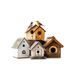 Group of Birdhouses with Birds on Top