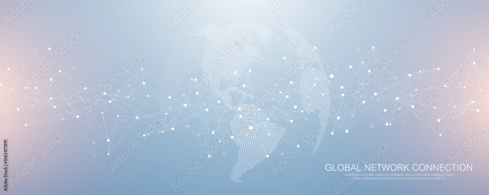 Poster Global network connection banner design template. Header social network communication in the global business concept. Big data visualization. Internet technology