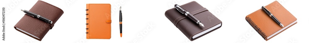 Poster a transparent background with a notebook and fountain pen