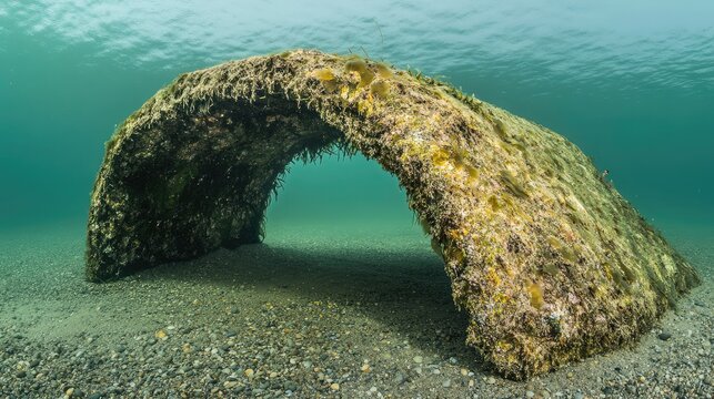 Underwater Arch with Marine Growth and Peeble Sea Floor