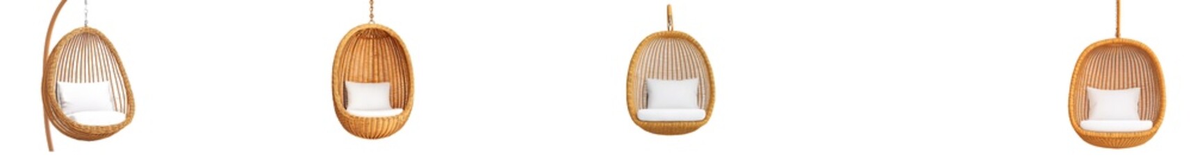 Chair with pillow hanging from the ceiling on a transparent background