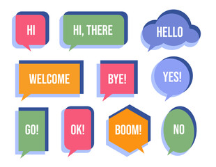 speech bubbles and chat message clouds with text, vector thin line art. Message bubble frames