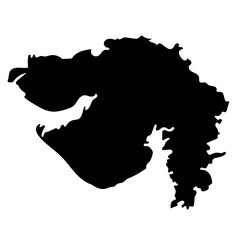 Hand drawn black map of Gujarat, Indian state. Silhouette, geography. Vector isolated on white background	