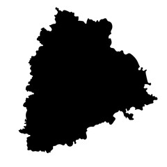 Hand drawn black map of Telangana, Indian state. Silhouette, geography. Vector isolated on white background	