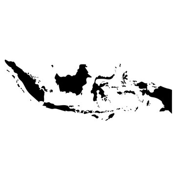 Hand drawn black map of Indonesia. Silhouette, island, South East Asia geography. Vector isolated on white background	