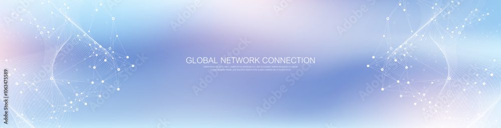Poster Global network connection banner design template. Header social network communication in the global business concept. Big data visualization. Internet technology