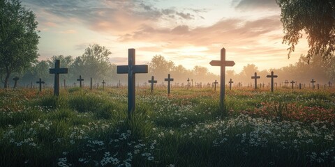 A burial ground featuring crosses dedicated to commemorate and pay tribute to the brave heroes who have fallen in the line of duty. Honor the fallen heroes here.