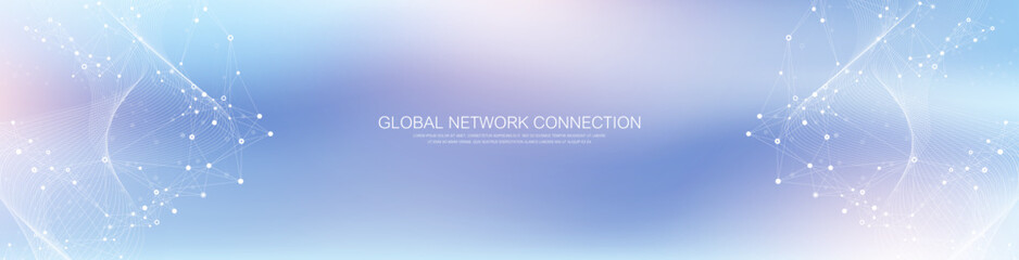 Global network connection banner design template. Header social network communication in the global business concept. Big data visualization. Internet technology