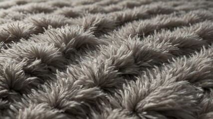 A close-up image of a soft, fluffy gray carpet with a deep, shaggy texture