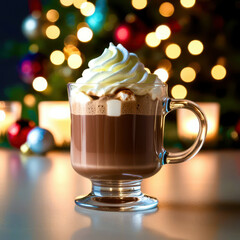 A mug of hot chocolate with whipped cream on top
