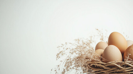 raw organic brown eggs  in a simple farm-style cardboard egg carton
