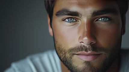 Obraz premium Close-Up Portrait of a Handsome Young Man
