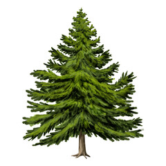 Lush green Christmas tree. Watercolor digital illustration. Cute coniferous tree, isolated on white background. For New Year, Christmas themes and children's decor
