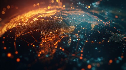 Global digital map data world analysis internet network connection glows bright orange background wallpaper AI generated image