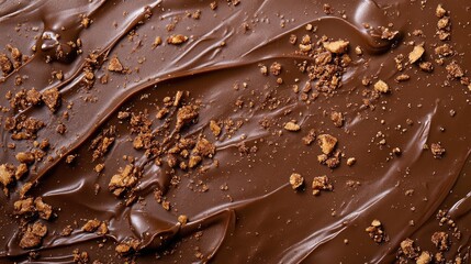 Close-up image of a delectable melted chocolate bar adorned with cookie crumb sprinkles and ample copy space for text or design elements. Perfect for chocolate-related themes.