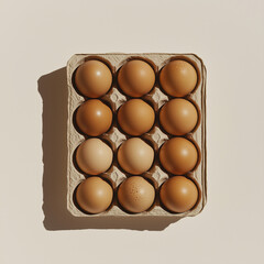 raw organic brown eggs  in a simple farm-style cardboard egg carton
