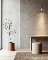 Industrial Home Office Decor with Concrete and Natural Elements