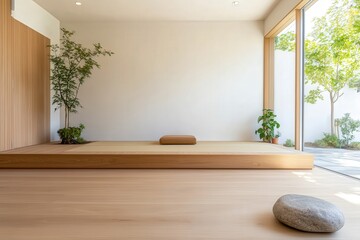 Minimalist Zen Living Room with Natural Wood Elements