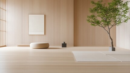 Minimalist Zen Living Room with Natural Wood Elements