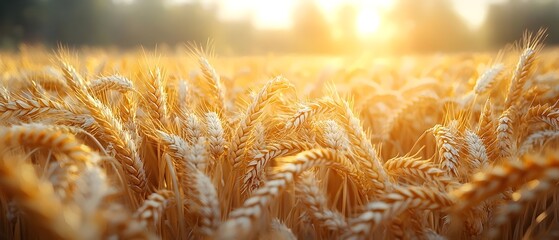 Golden wheat field basking in warm sunlight, showcasing the rich textures of ripe grain. A serene and tranquil rural setting, perfect for agriculture-themed imagery.