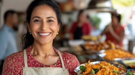 Woman Entrepreneur Showcasing Indian Cuisine Line