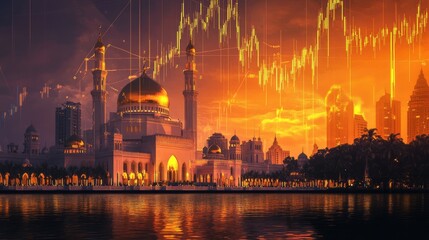 Fototapeta premium skyline and stock market chart - real estate concept 