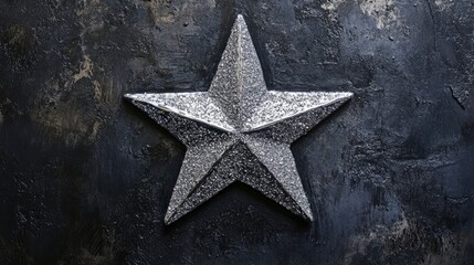 Sparkling silver star painted with a freebrushing technique, creating a unique and vibrant display of a silver star. Ideal for artistic and festive themes, with ample copy space.