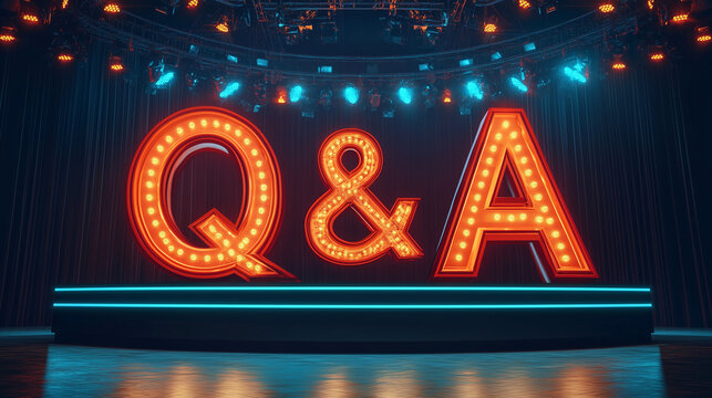 Na tle sceny dominują gigantyczne litery "Q" i "A", symbolizujące nadchodzącą sesję pytań i odpowiedzi.